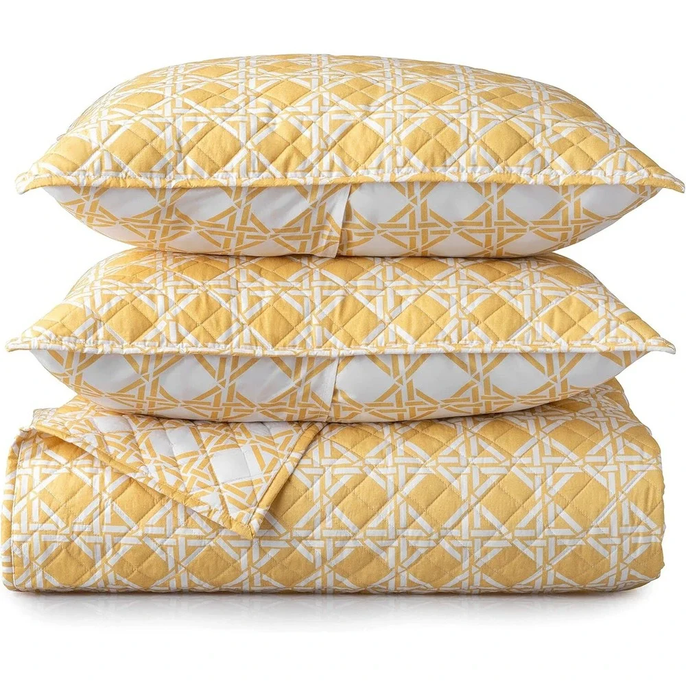 Levtex Home Quilt Set Unisex Full/Queen Yellow New Cane Geometric Reversible